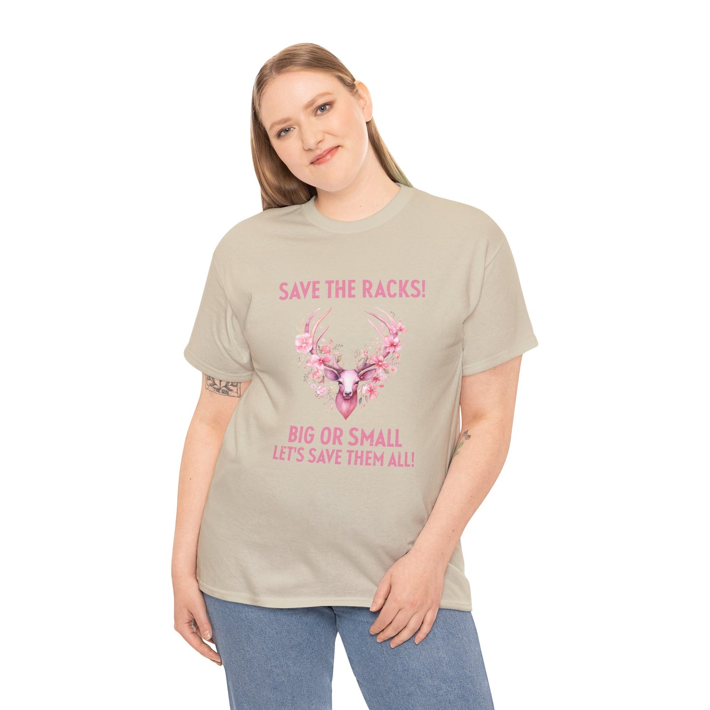 Save The Racks Big or Small Deer Breast Cancer Short Sleeve Tee