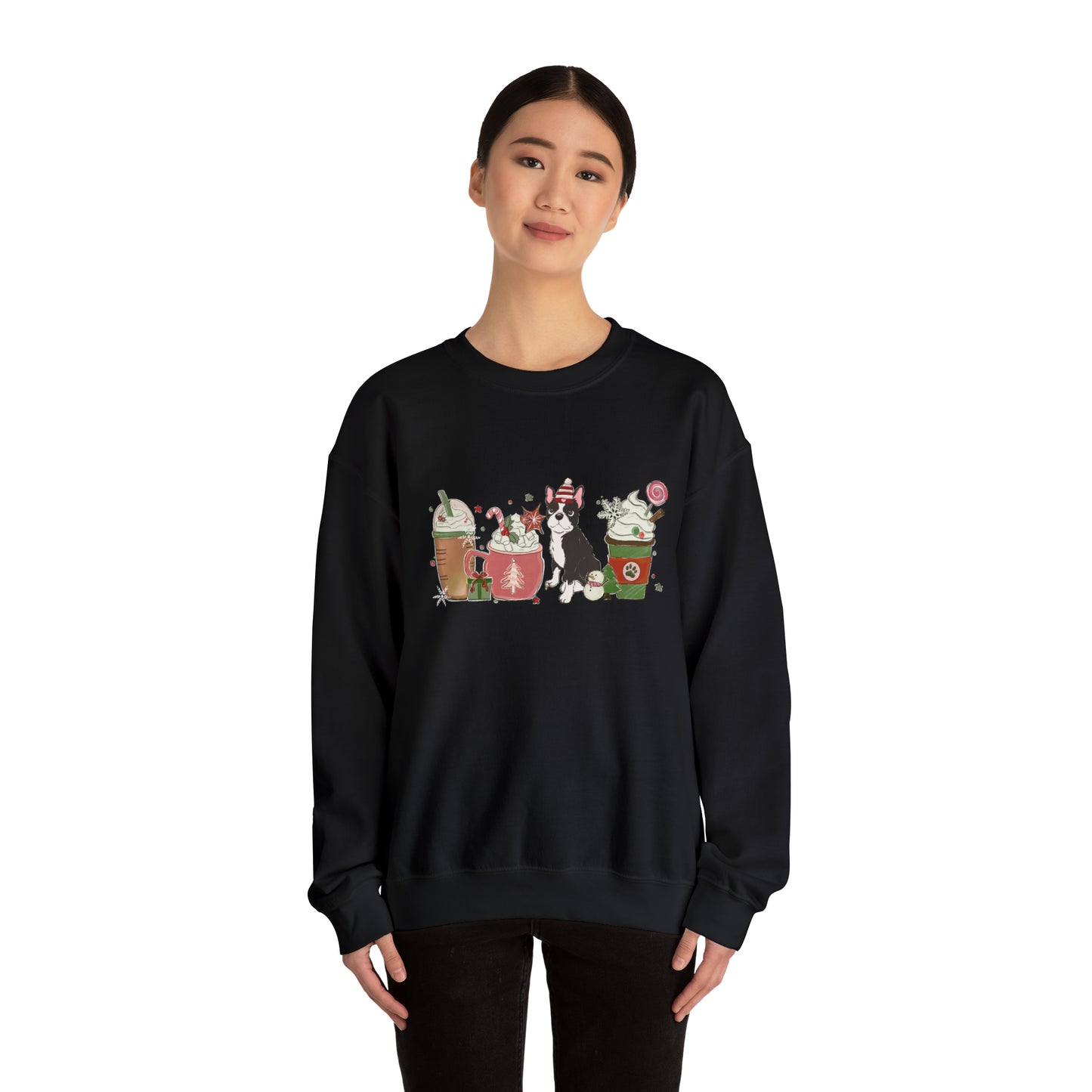 Boston Terrier Dog Latte Christmas Sweatshirt