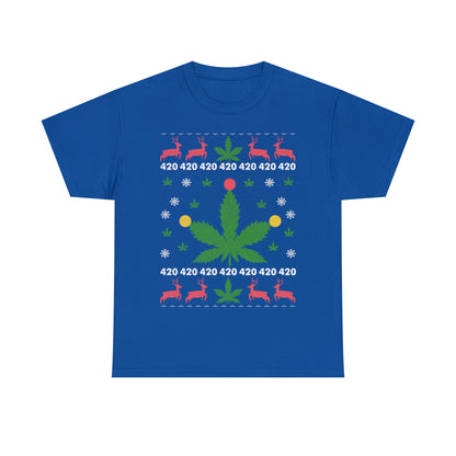 Cannabis Leaf with Lights Christmas Ugly Sweater Short Sleeve Tee