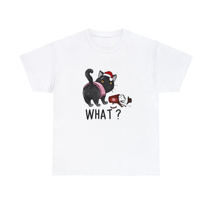 What? Cat Knocking Over Coffee Christmas Short Sleeve Tee