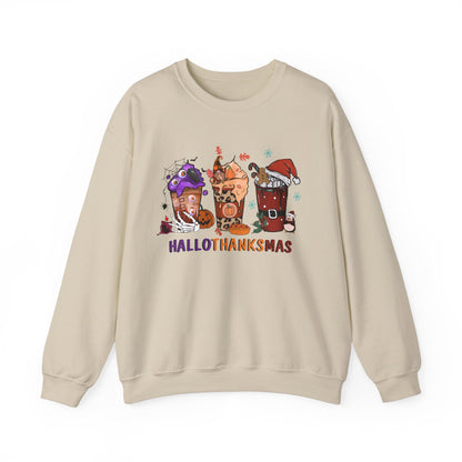 Hallothanksmas Coffee Sweatshirt Halloween Thanksgiving Christmas