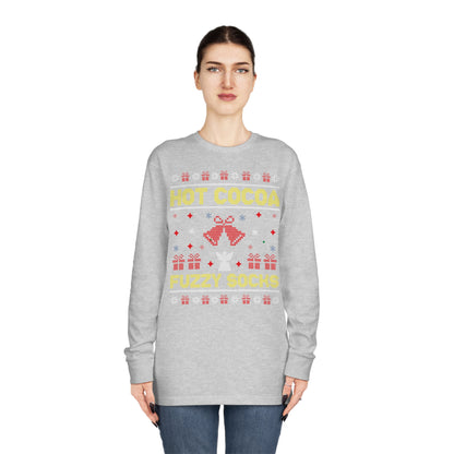 Hot Cocoa Fuzzy Socks Christmas Ugly Sweater Long Sleeve T-shirt