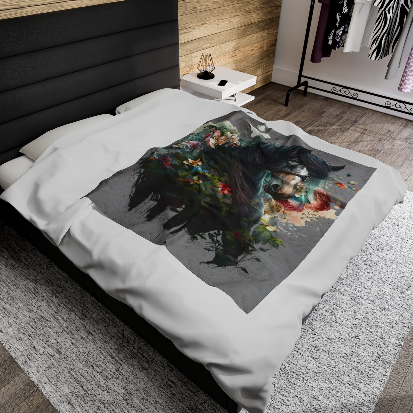 Watercolor Black Horse Blanket