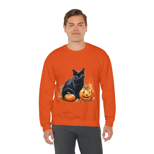 Black Cat with Pumpkin Halloween Sweatshirt