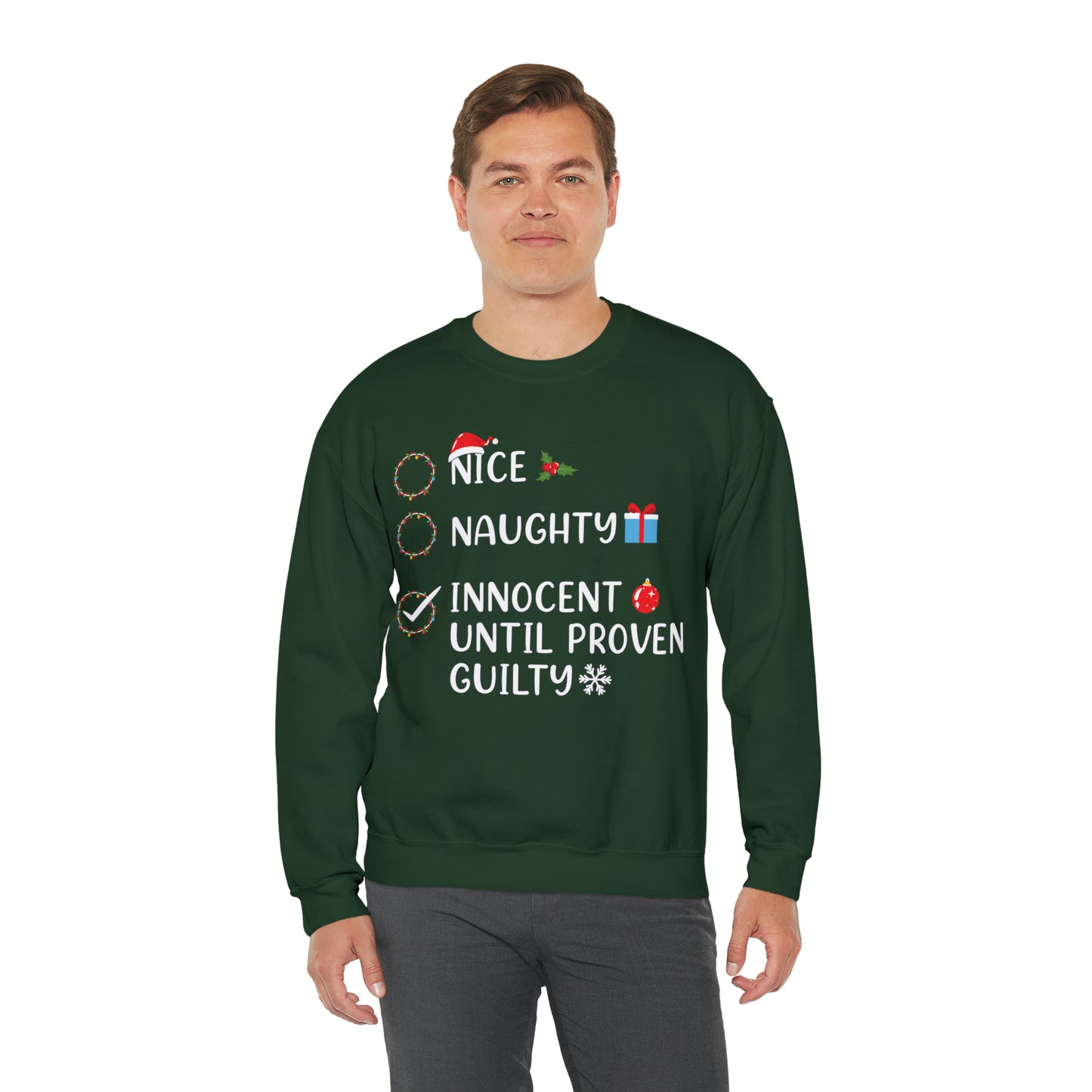 Naughty List Innocent Until Proven Guilty Christmas Sweatshirt
