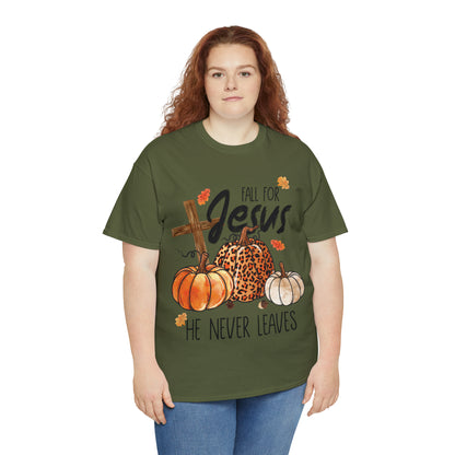 Fall For Jesus He Never Leaves Christian Halloween Short Sleeve Tee