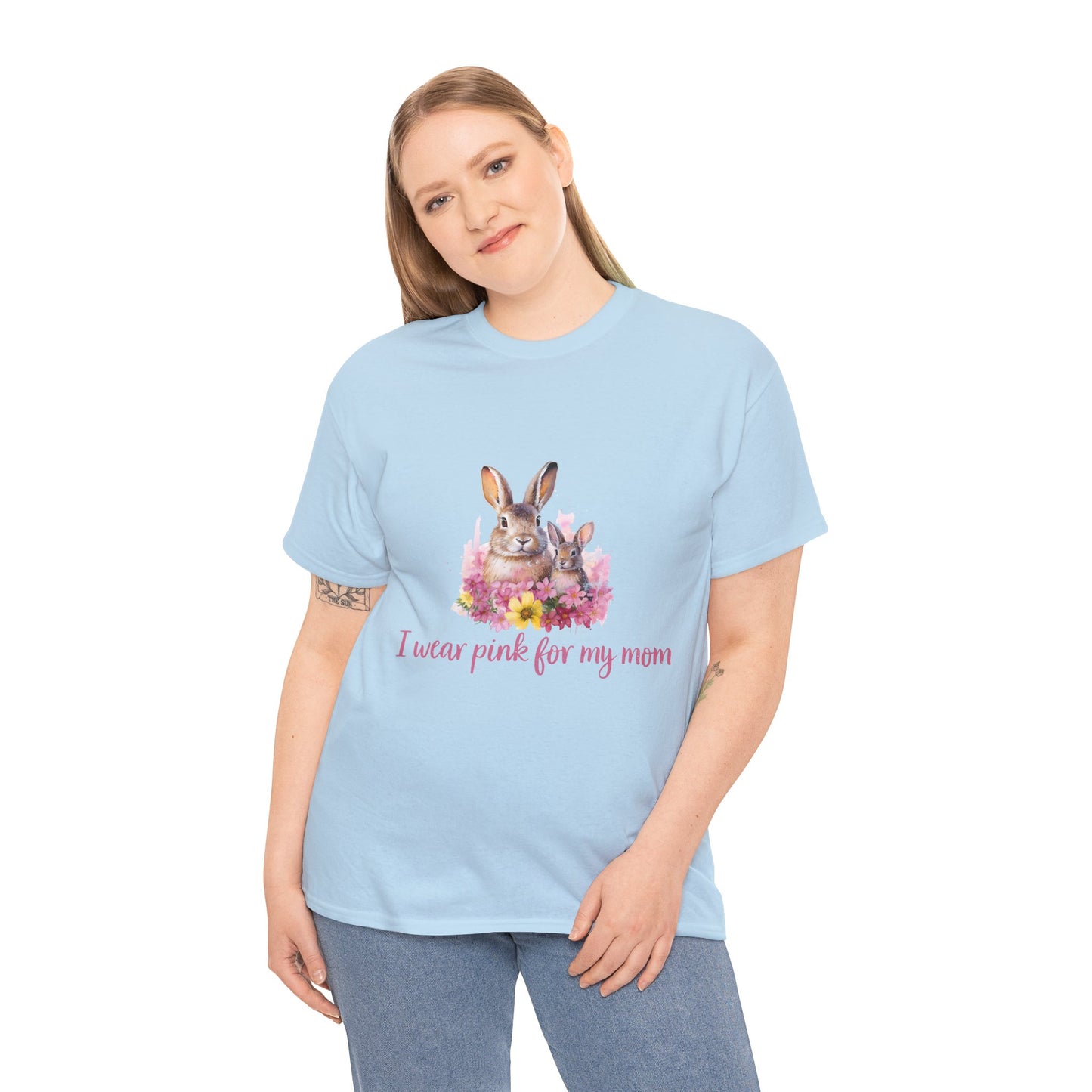 I Wear Pink For My Mom Rabbit Breast Cancer Short Sleeve Tee