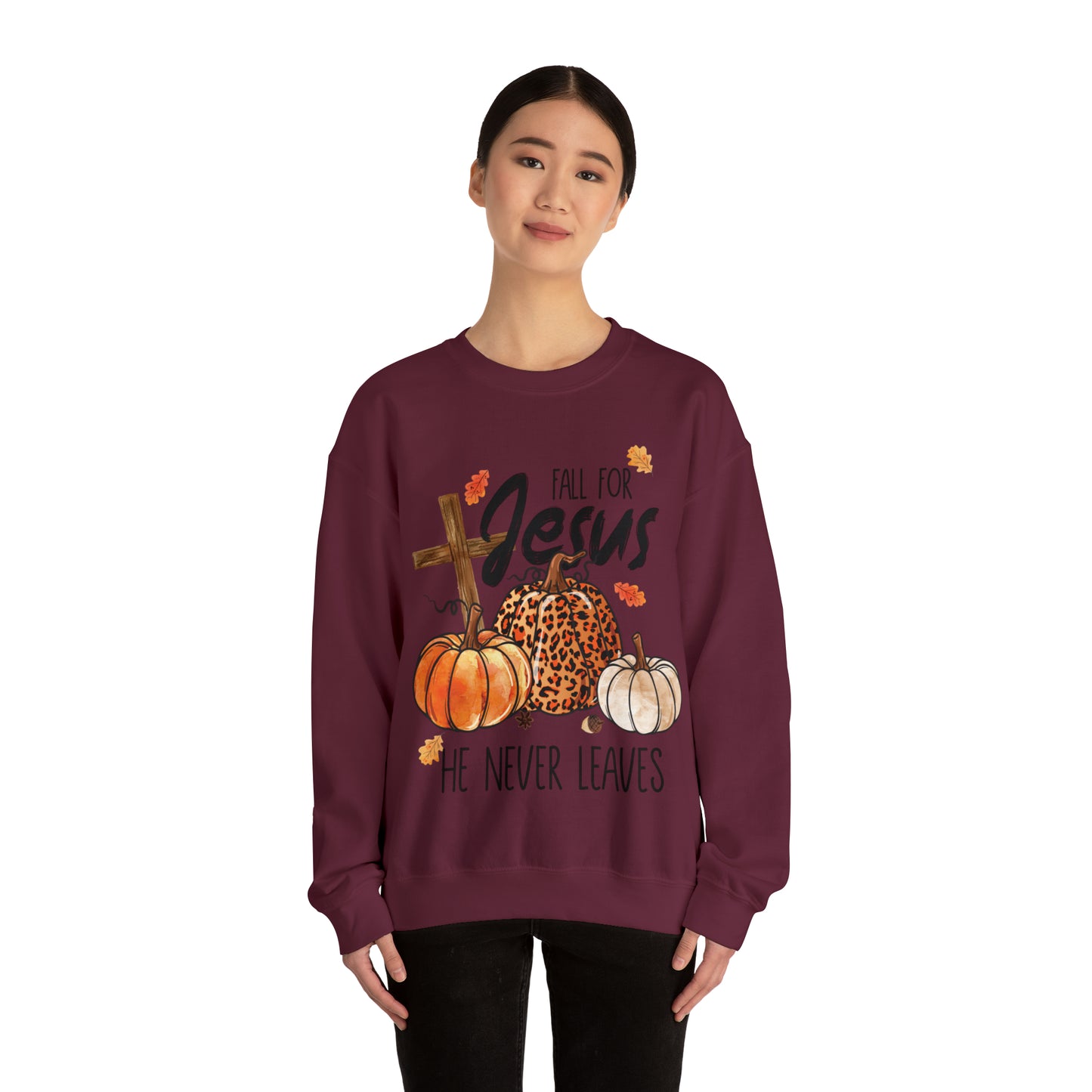 Fall For Jesus He Never Leaves Christian Halloween Sweatshirt