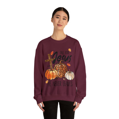 Fall For Jesus He Never Leaves Christian Halloween Sweatshirt