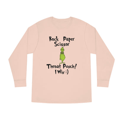 Rock, Paper, Scissors, Throat Punch. I Win! Grinch Christmas Long Sleeve T-Shirt