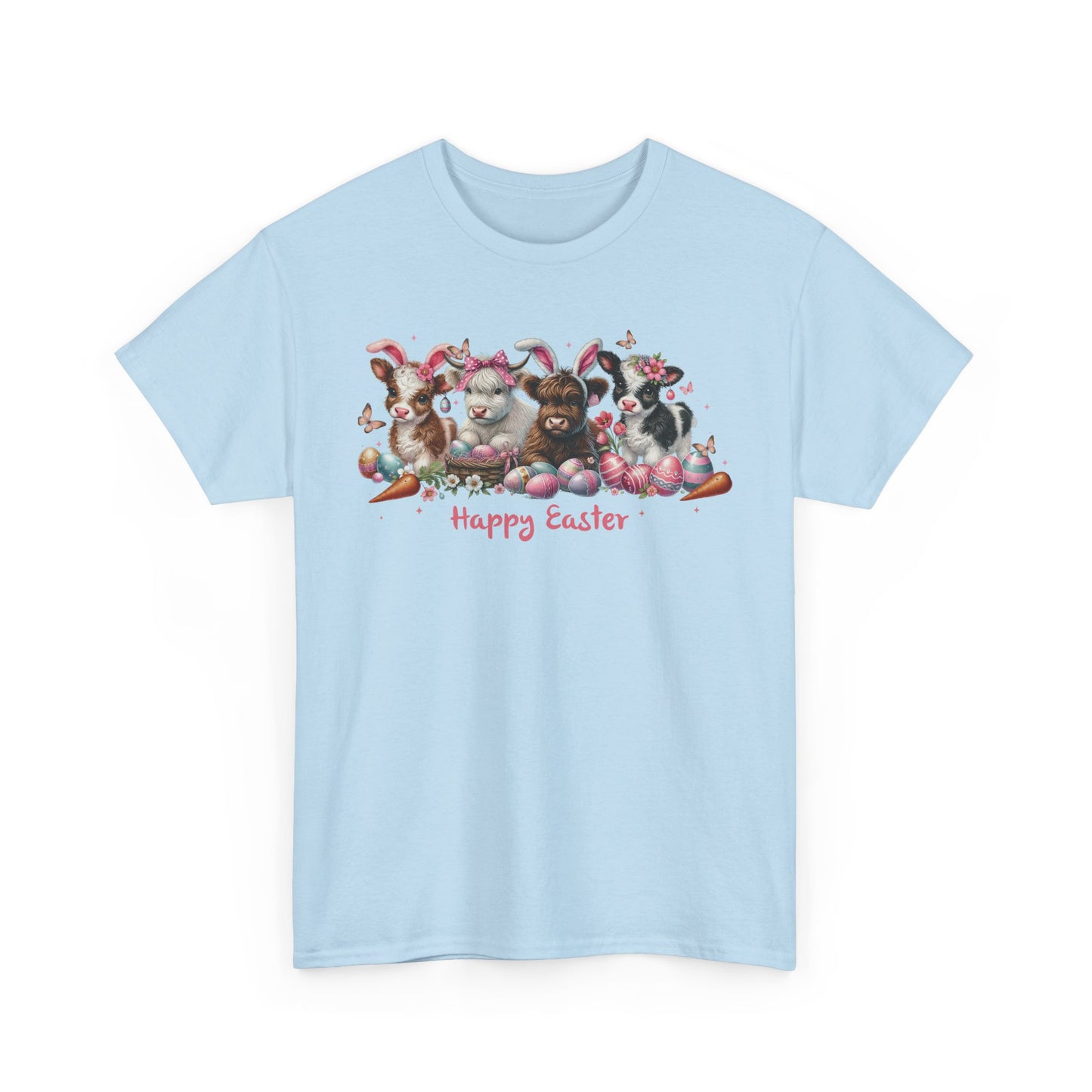 Easter Highland Cows with Rabbit Ears Short Sleeve Tshirt