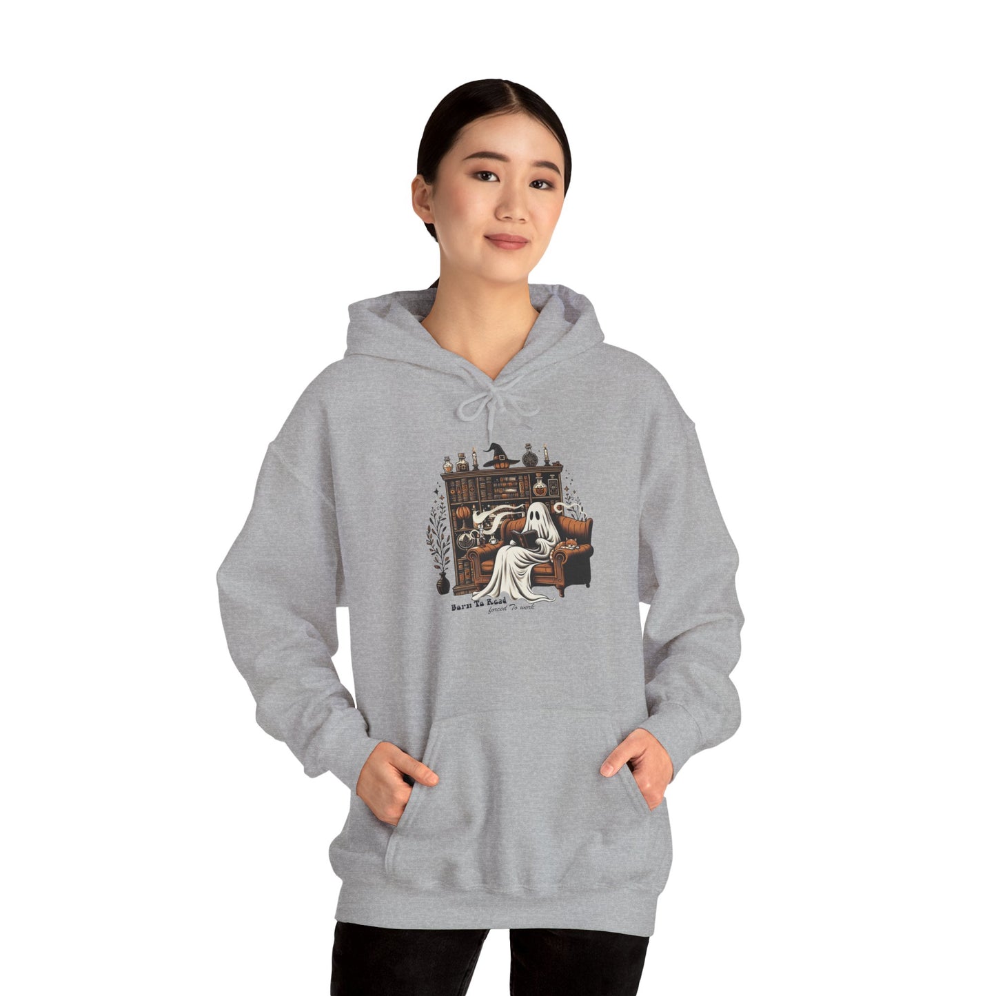 Book Lover Halloween Ghost Born to Read Forced to Work Pullover Hoodie