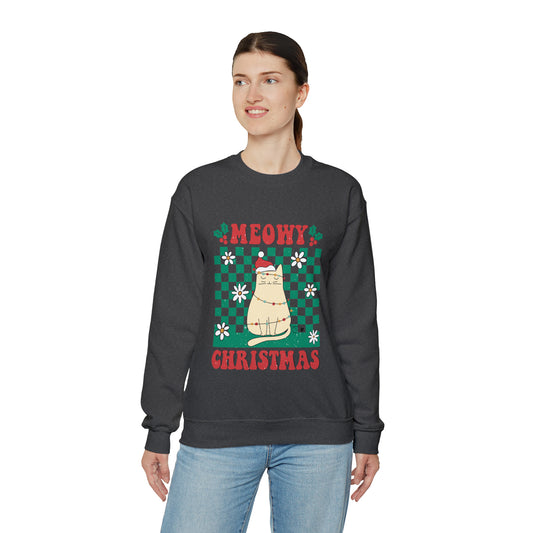 Meowy Christmas Cat In Christmas Lights Green Ugly Sweater  Sweatshirt