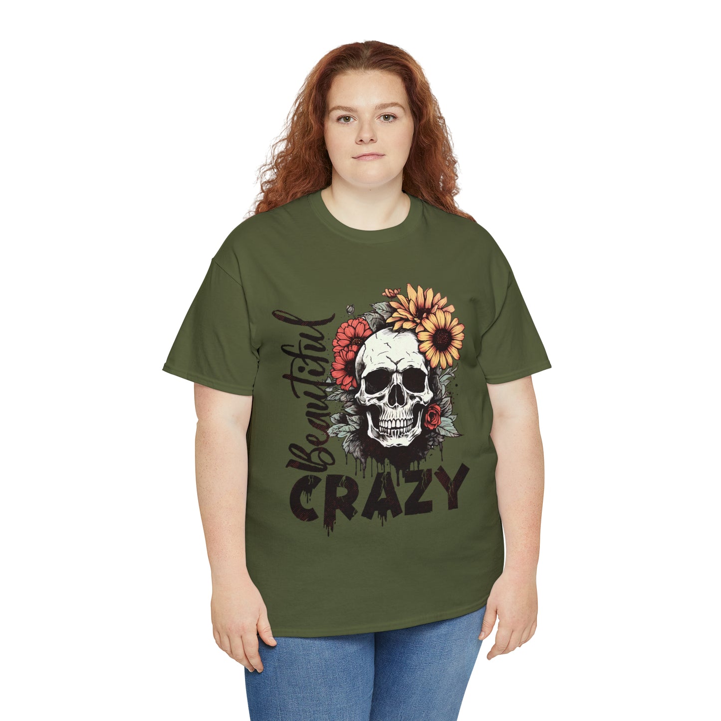 Beautiful Crazy Skull With Flowers Halloween Short Sleeve Tee