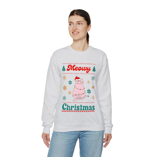 Meowy Christmas Cat In Christmas Lights Ugly Sweater  Sweatshirt