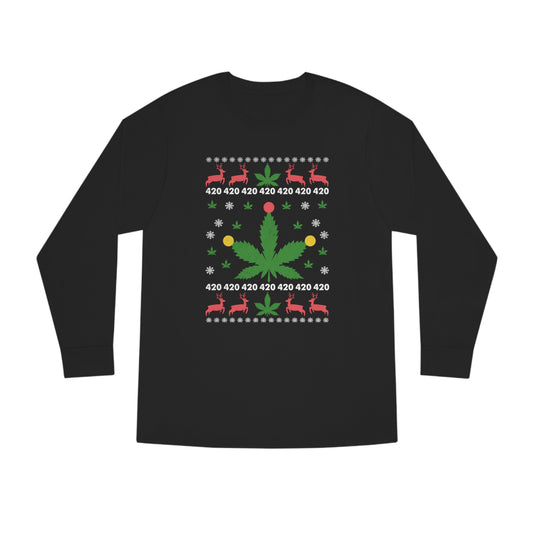 Cannabis Leaf with Lights Christmas Ugly Sweater Long Sleeve T-shirt