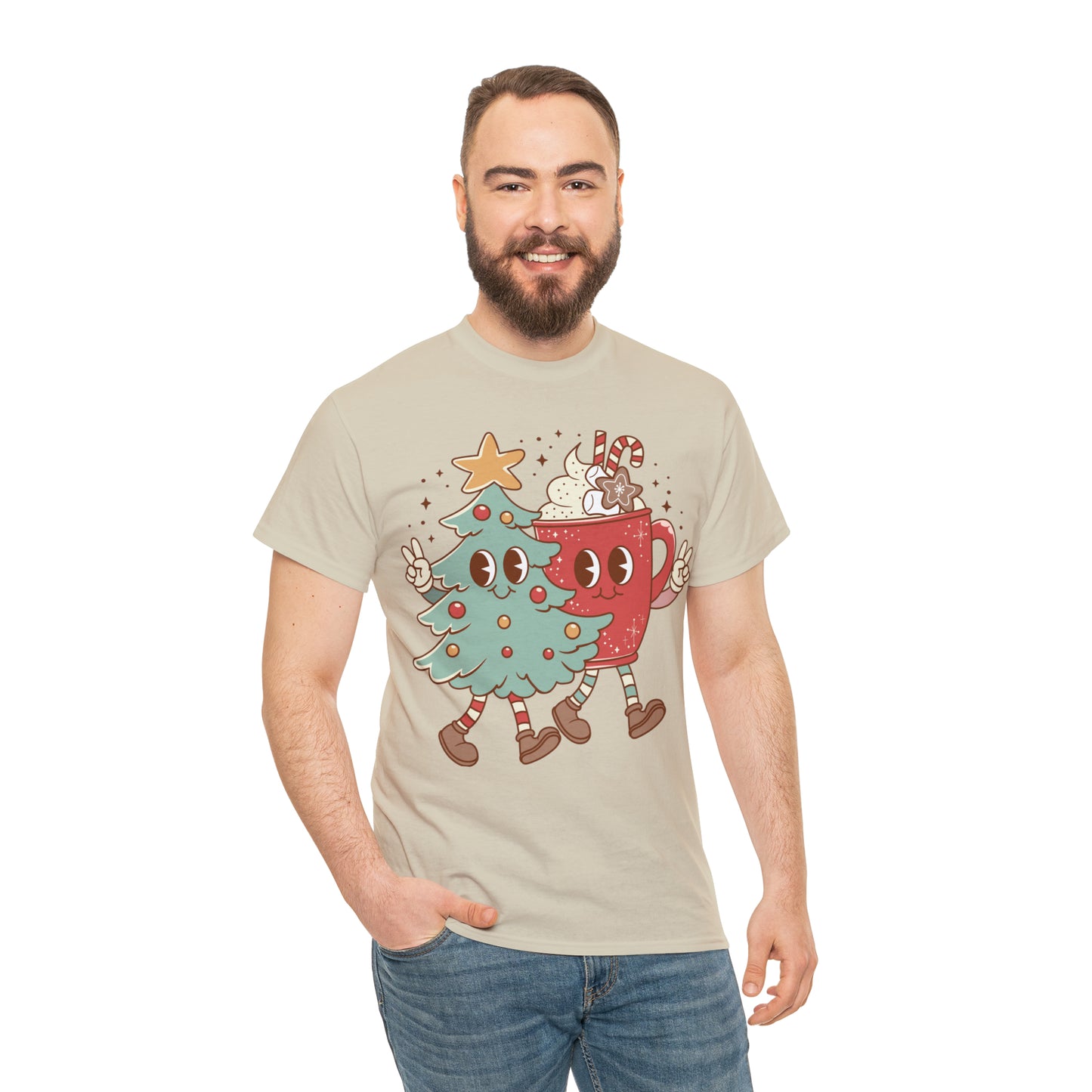 Retro Christmas Tree and Hot Cocoa Christmas Short Sleeve Tee