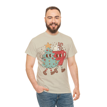 Retro Christmas Tree and Hot Cocoa Christmas Short Sleeve Tee