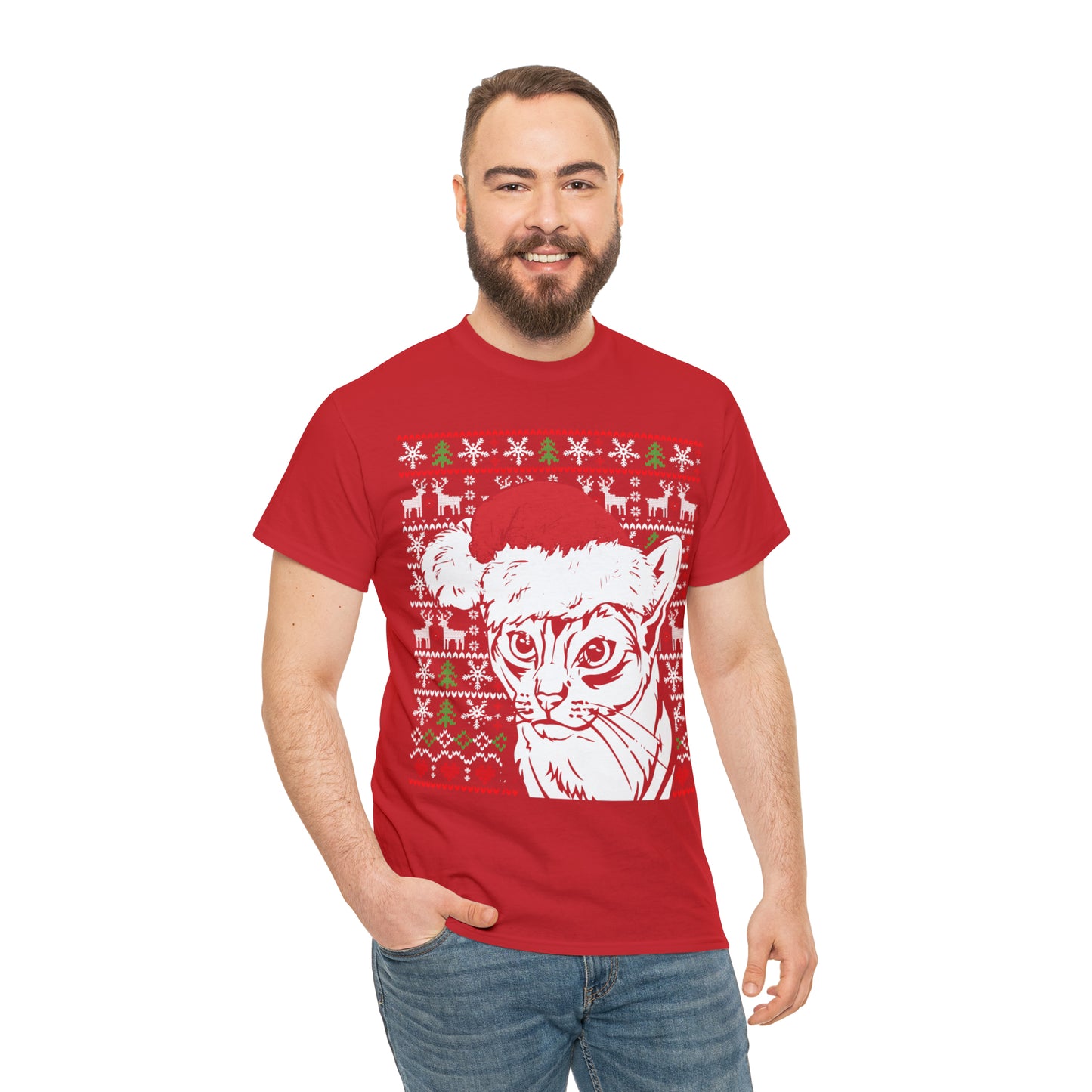 Cat in Santa Hat Christmas Ugly Sweater Short Sleeve Tee