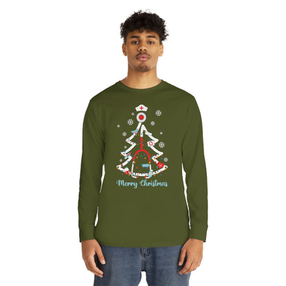 Merry Christmas Stethoscope Christmas Tree Medical Nurse Long Sleeve Tee