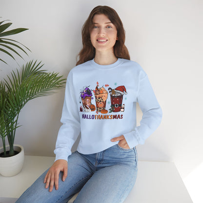 Hallothanksmas Coffee Sweatshirt Halloween Thanksgiving Christmas