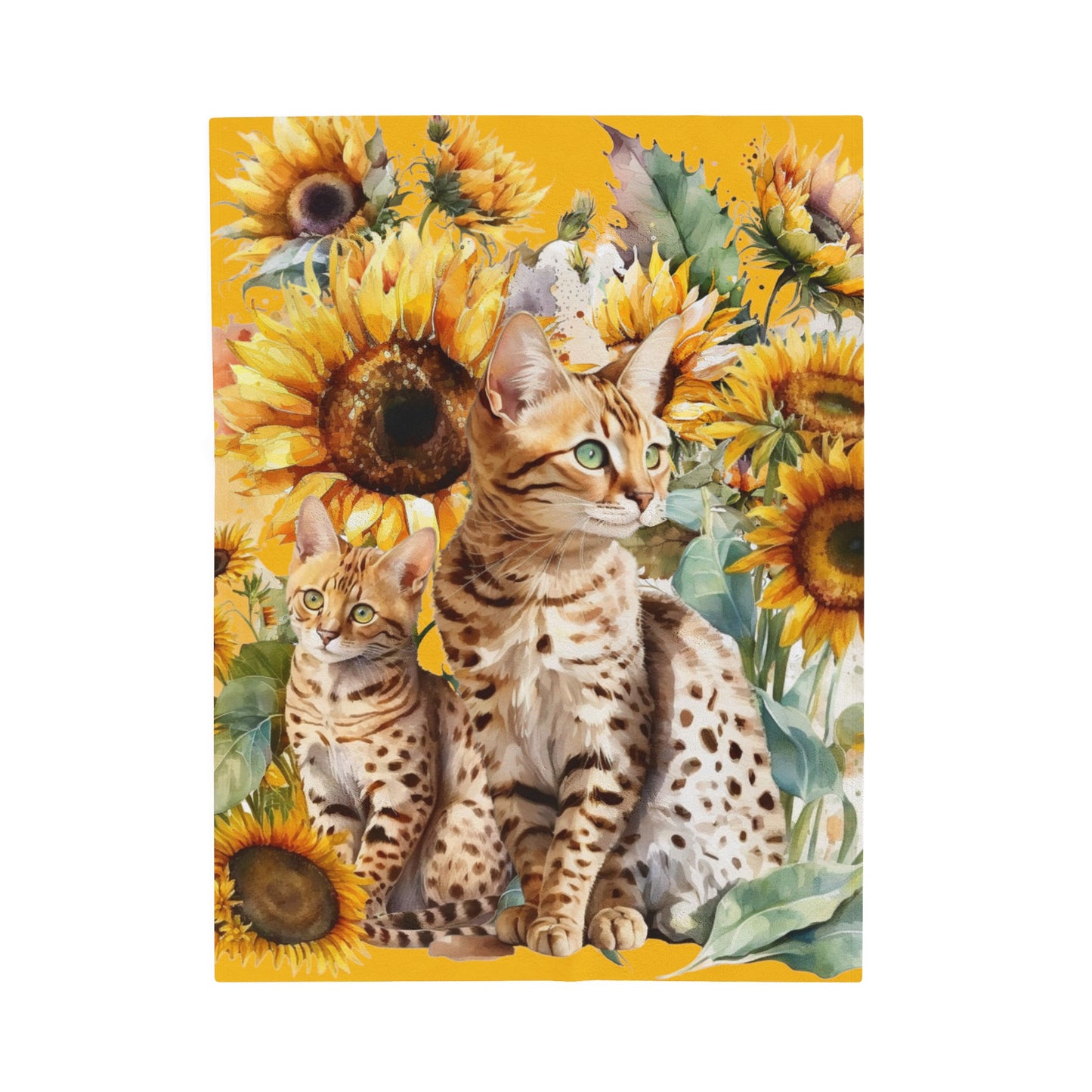 Bengal Cat with Sunflowers Blanket