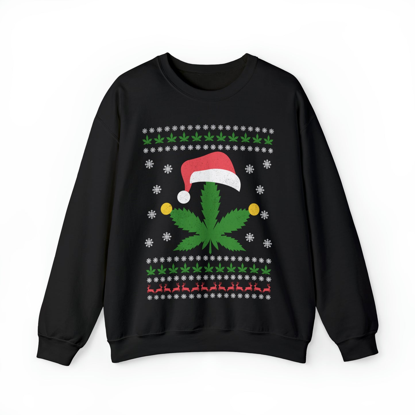 Cannabis Leaf in Santa Hat Christmas Ugly Sweater Sweatshirt