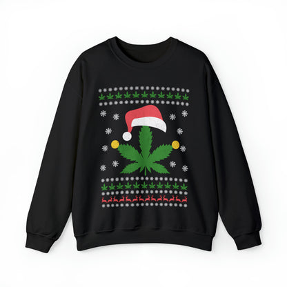 Cannabis Leaf in Santa Hat Christmas Ugly Sweater Sweatshirt