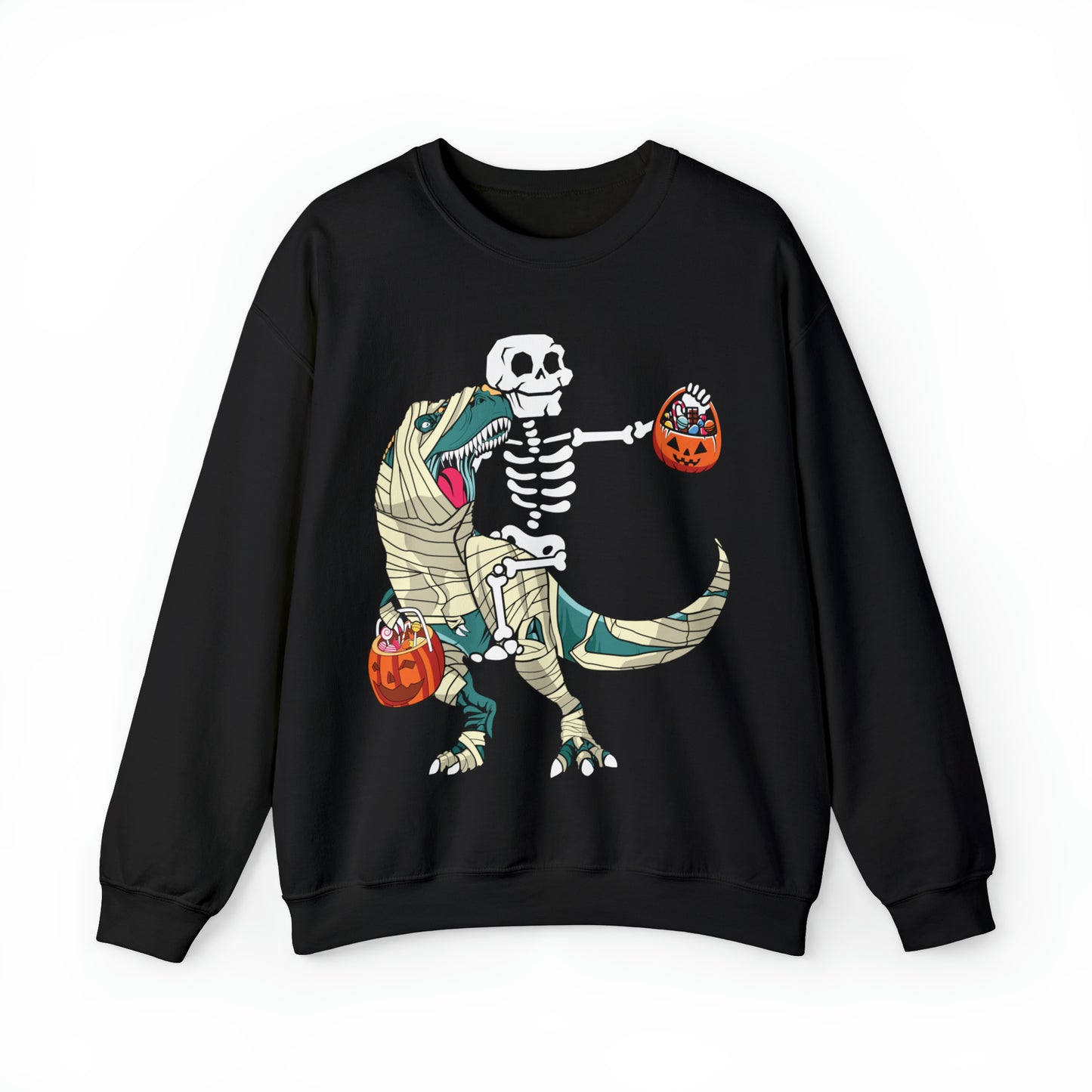 Skeleton Riding Mummy Dinosaur Halloween Sweatshirt