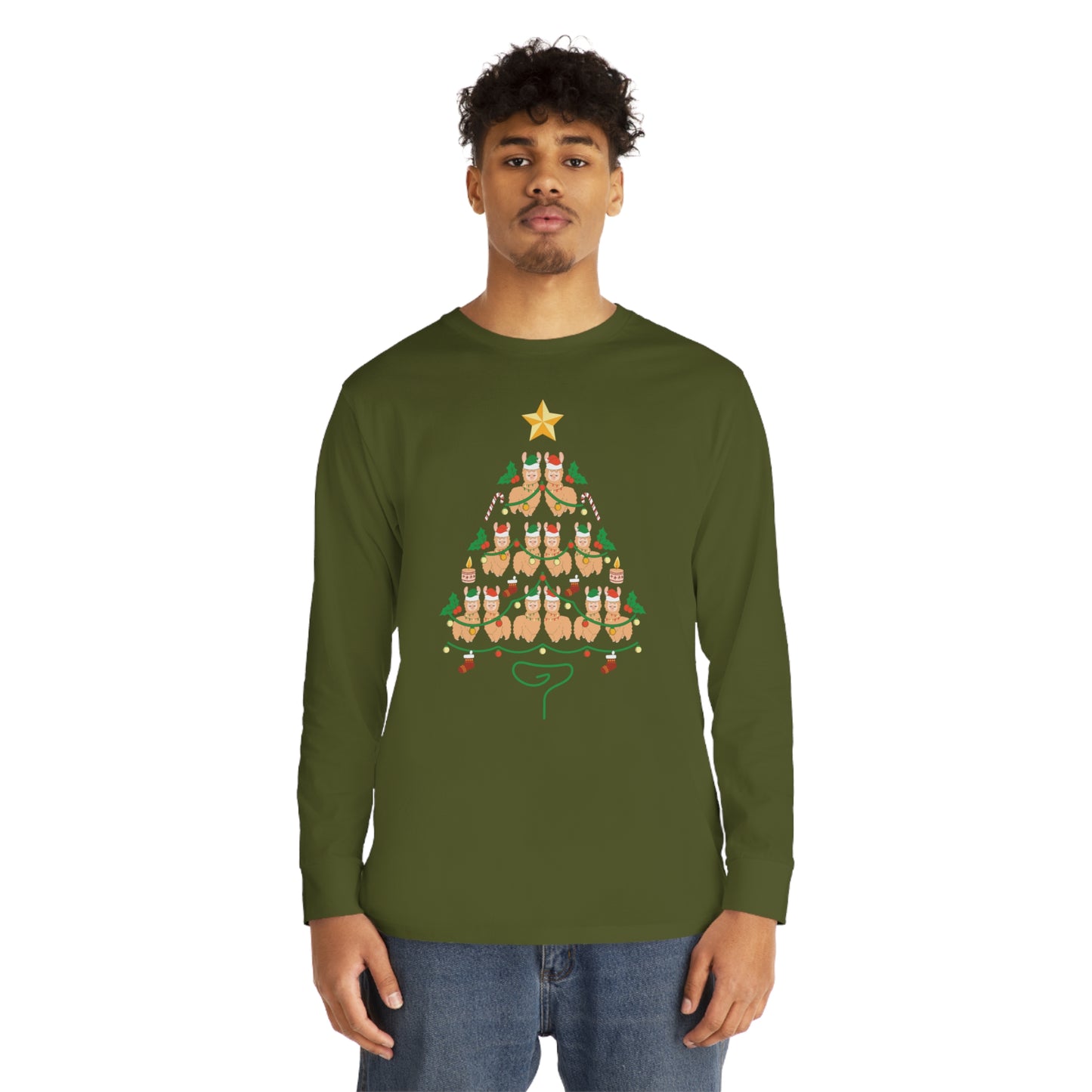 Llama Christmas Tree Christmas Long Sleeve Tee