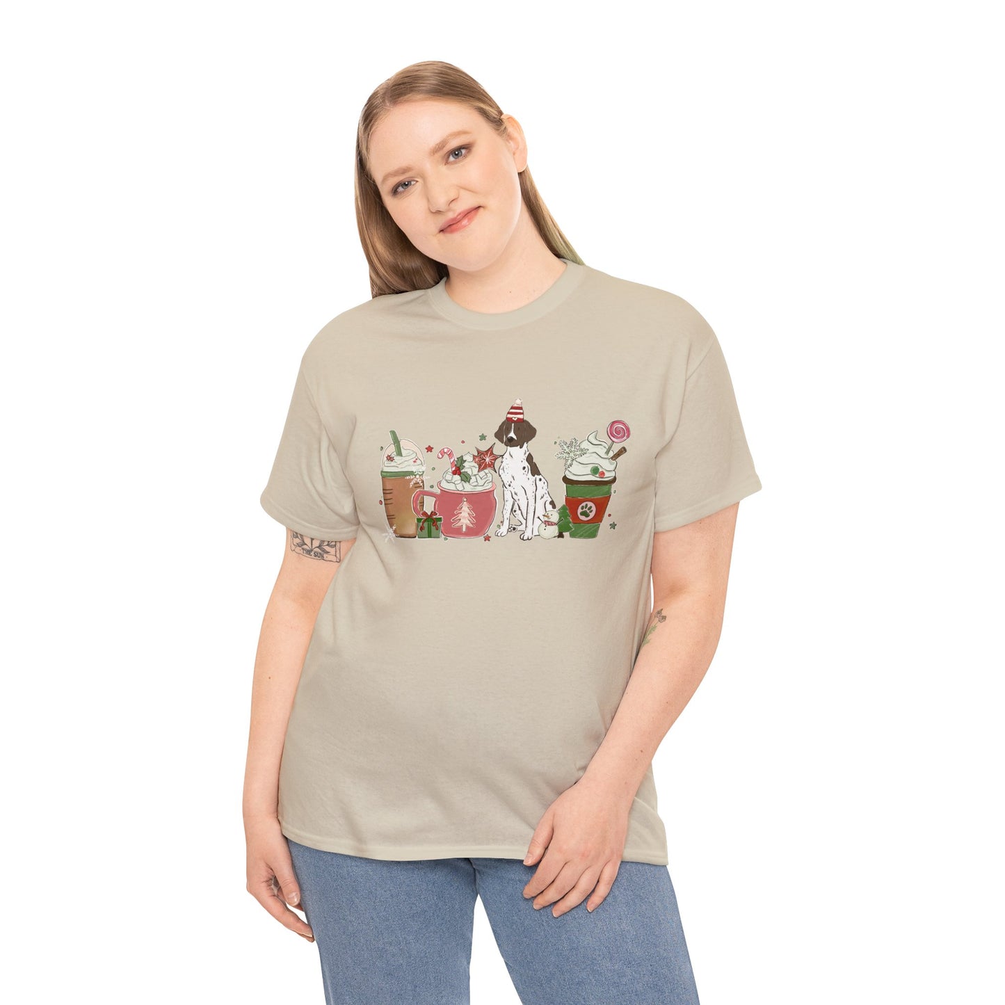 Pointer Dog Latte Christmas Short Sleeve Tee