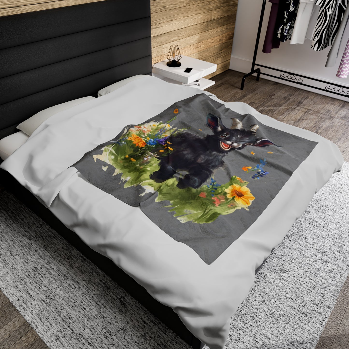 Watercolor Black Ram Lamb Blanket