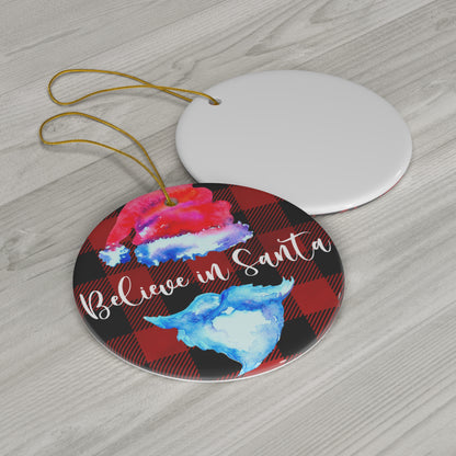 Believe in Santa with Hat and Beard Christmas Ceramic Ornament