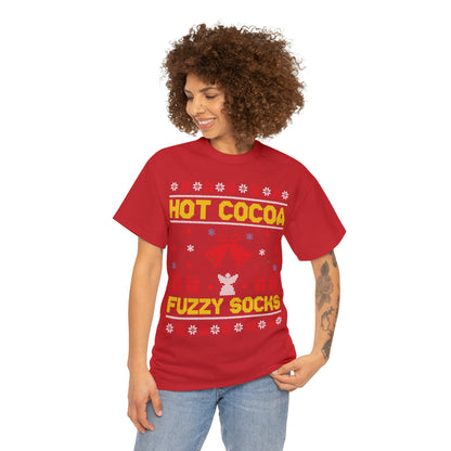 Hot Cocoa Fuzzy Socks Christmas Ugly Sweater Short Sleeve Tee