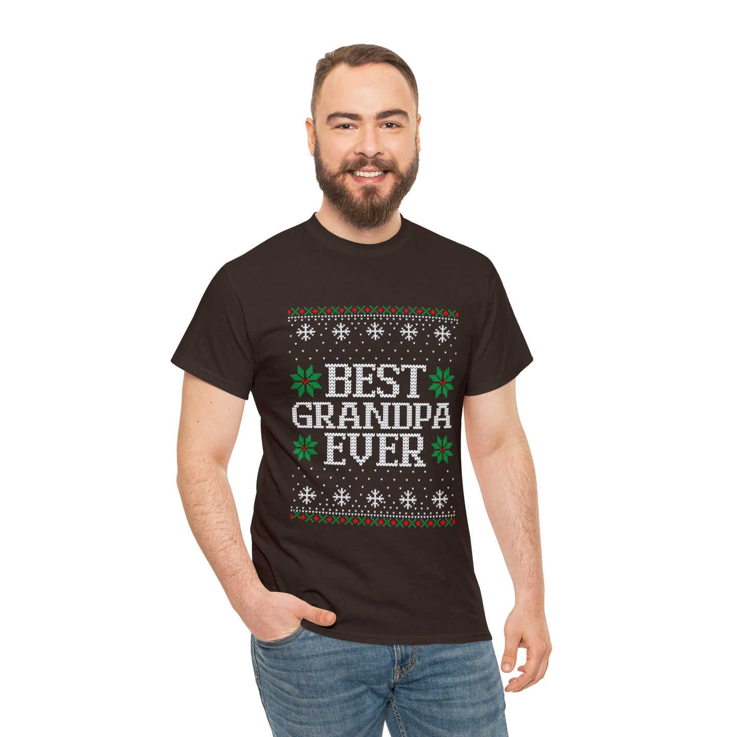 Best Grandpa Ever Christmas Ugly Sweater Short Sleeve Tee