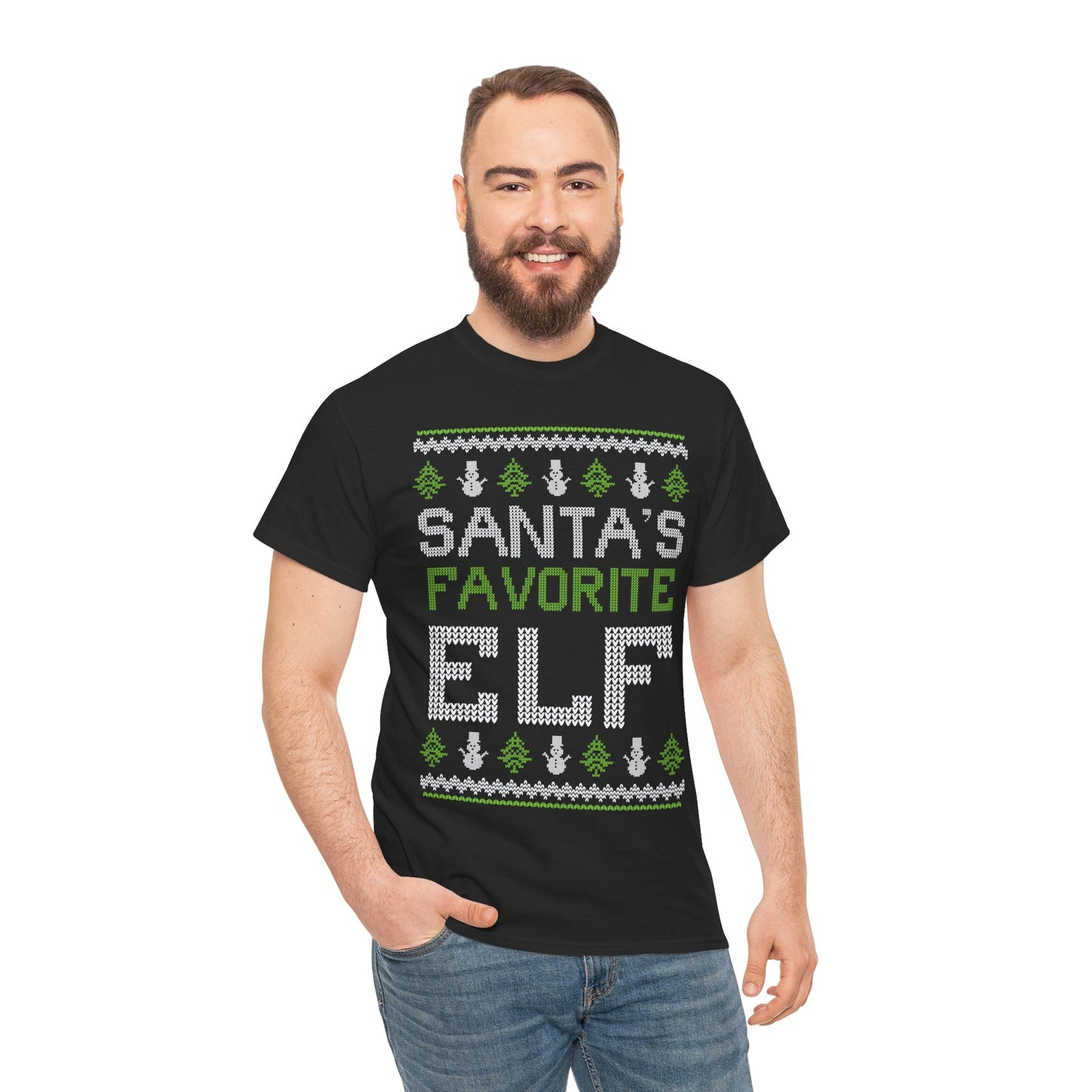 Santa's Favorite Elf Ugly Christmas Sweater Short Sleeve Tee