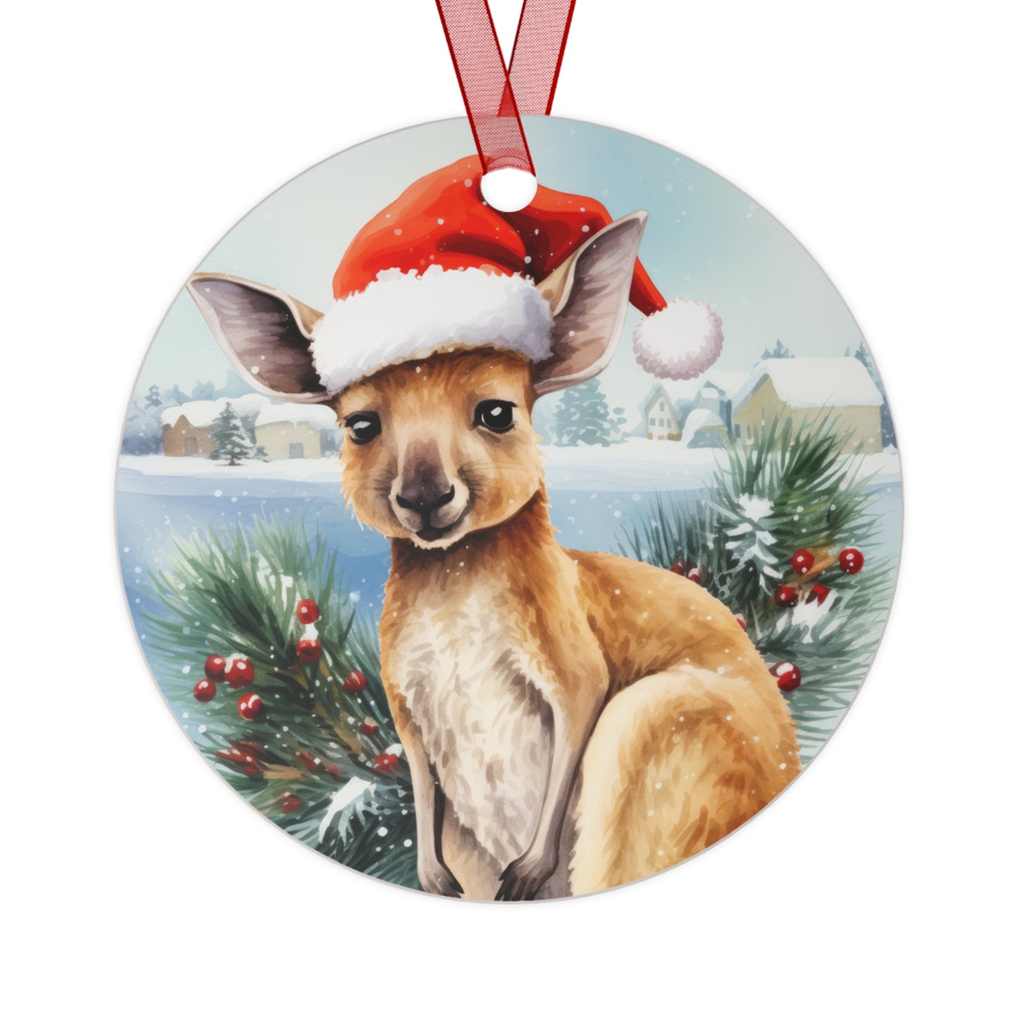 Kangaroo in Santa Hat Ornament