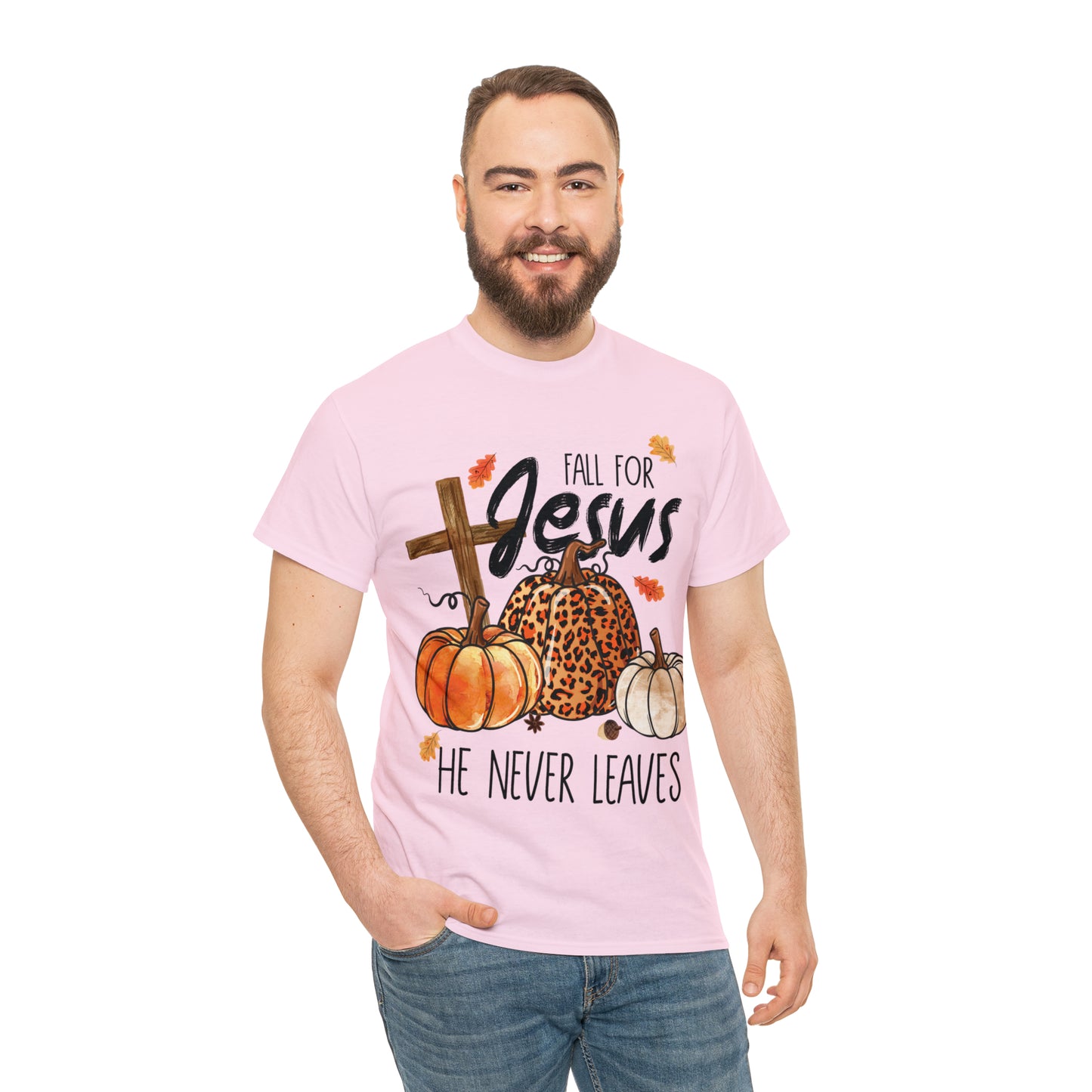 Fall For Jesus He Never Leaves Christian Halloween Short Sleeve Tee