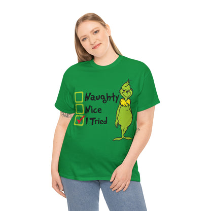 Naughty Nice I Tried Grinch Christmas Short Sleeve Tee