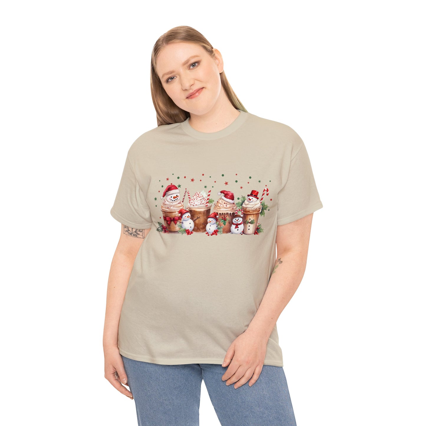 Snowmen Coffee Latte Christmas Short Sleeve Tee