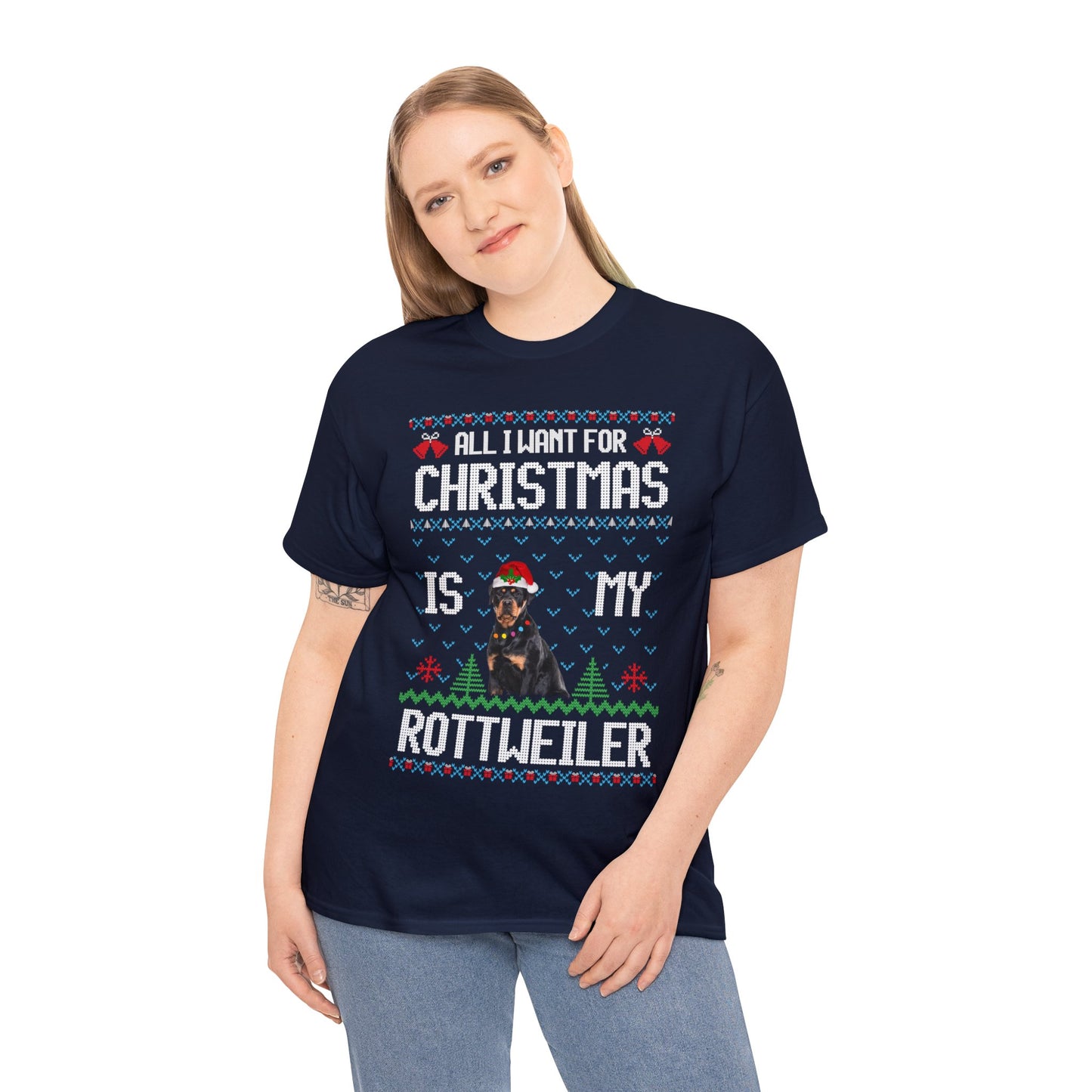 All I Want For Christmas is My Rottweiler Dog Ugly Sweater Short Sleeve Tee