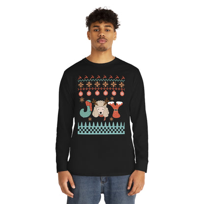 Joy Miniature Poodle Dog Christmas Ugly Sweater Long Sleeve Tee