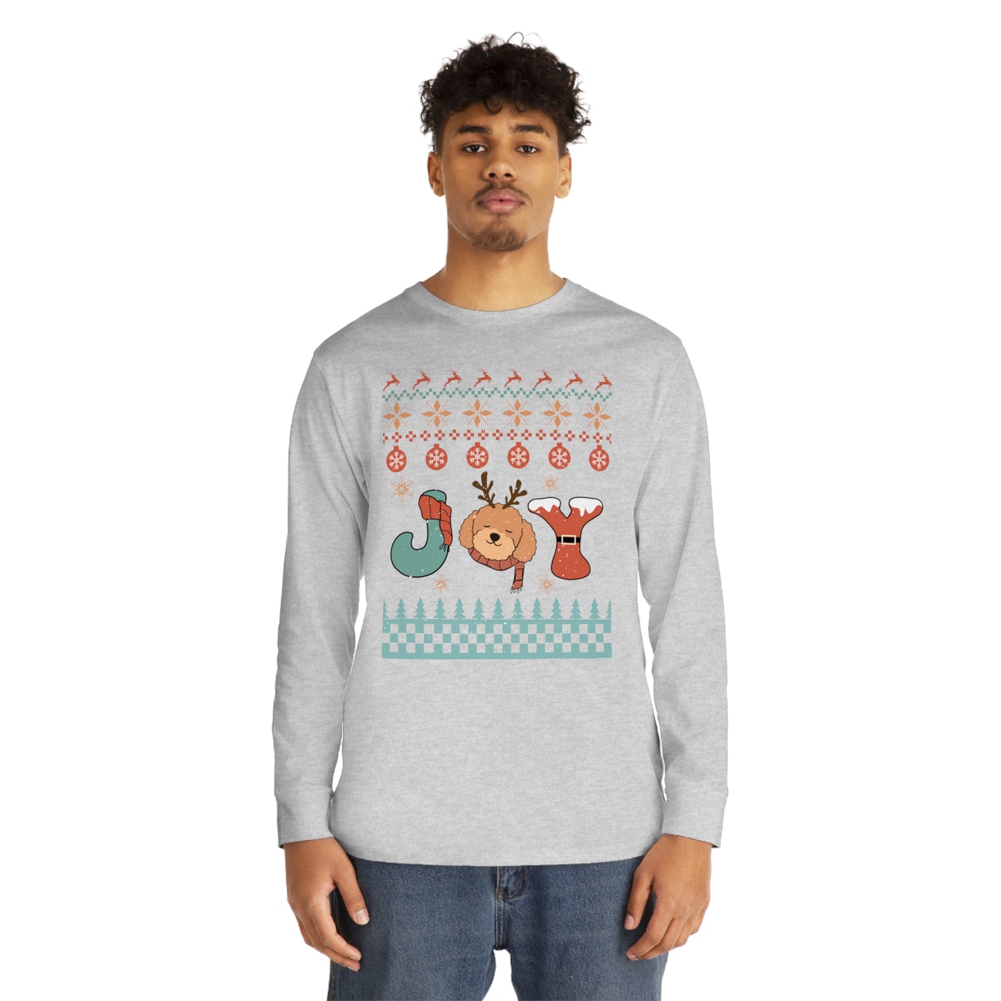 Joy Poodle Doodle Dog Christmas Ugly Sweater Long Sleeve Tee
