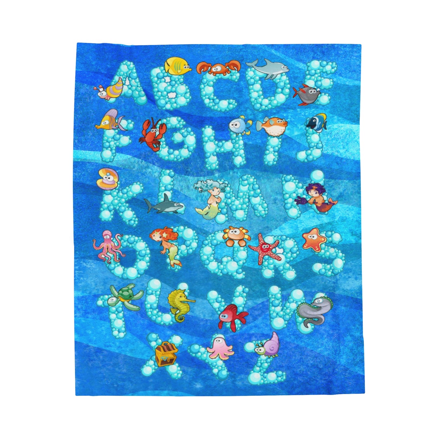 Blue Sea Life Alphabet Plush Blanket