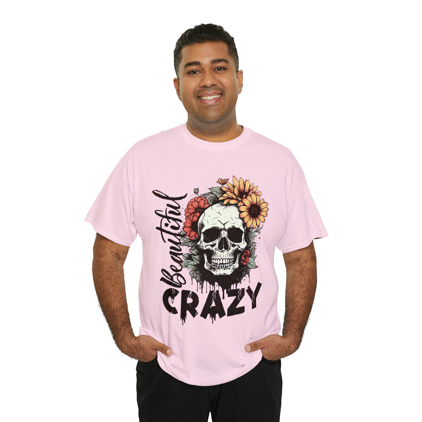 Beautiful Crazy Skull With Flowers Halloween Short Sleeve Tee