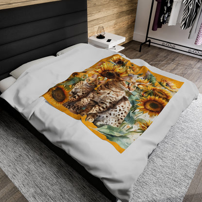 Bengal Cat with Sunflowers Blanket