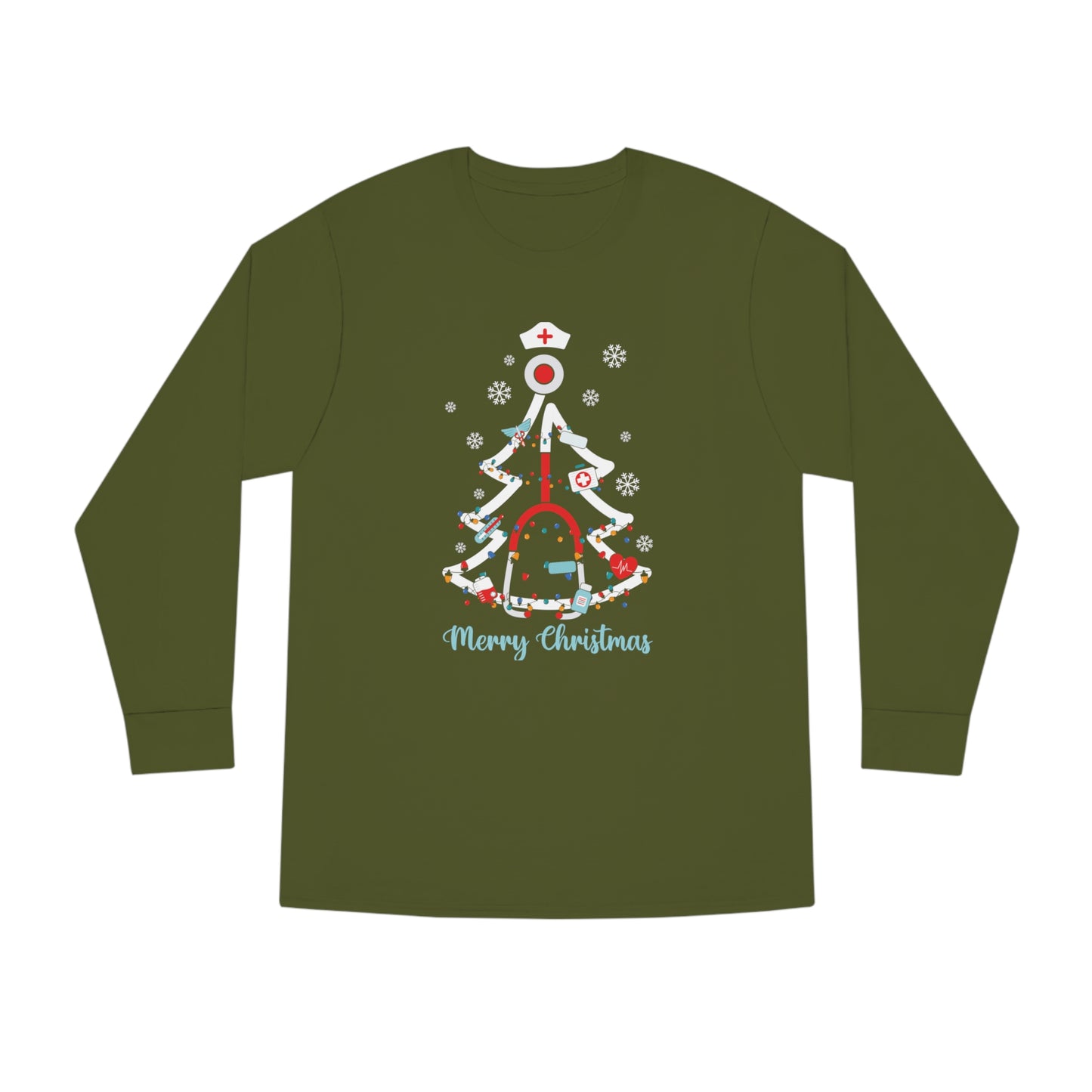 Merry Christmas Stethoscope Christmas Tree Medical Nurse Long Sleeve Tee