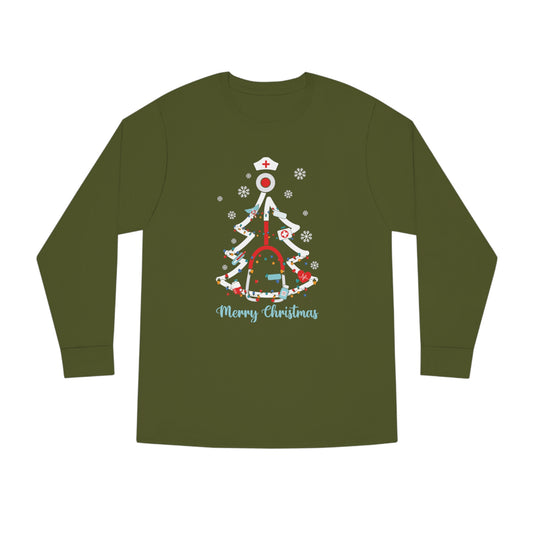 Merry Christmas Stethoscope Christmas Tree Medical Nurse Long Sleeve Tee