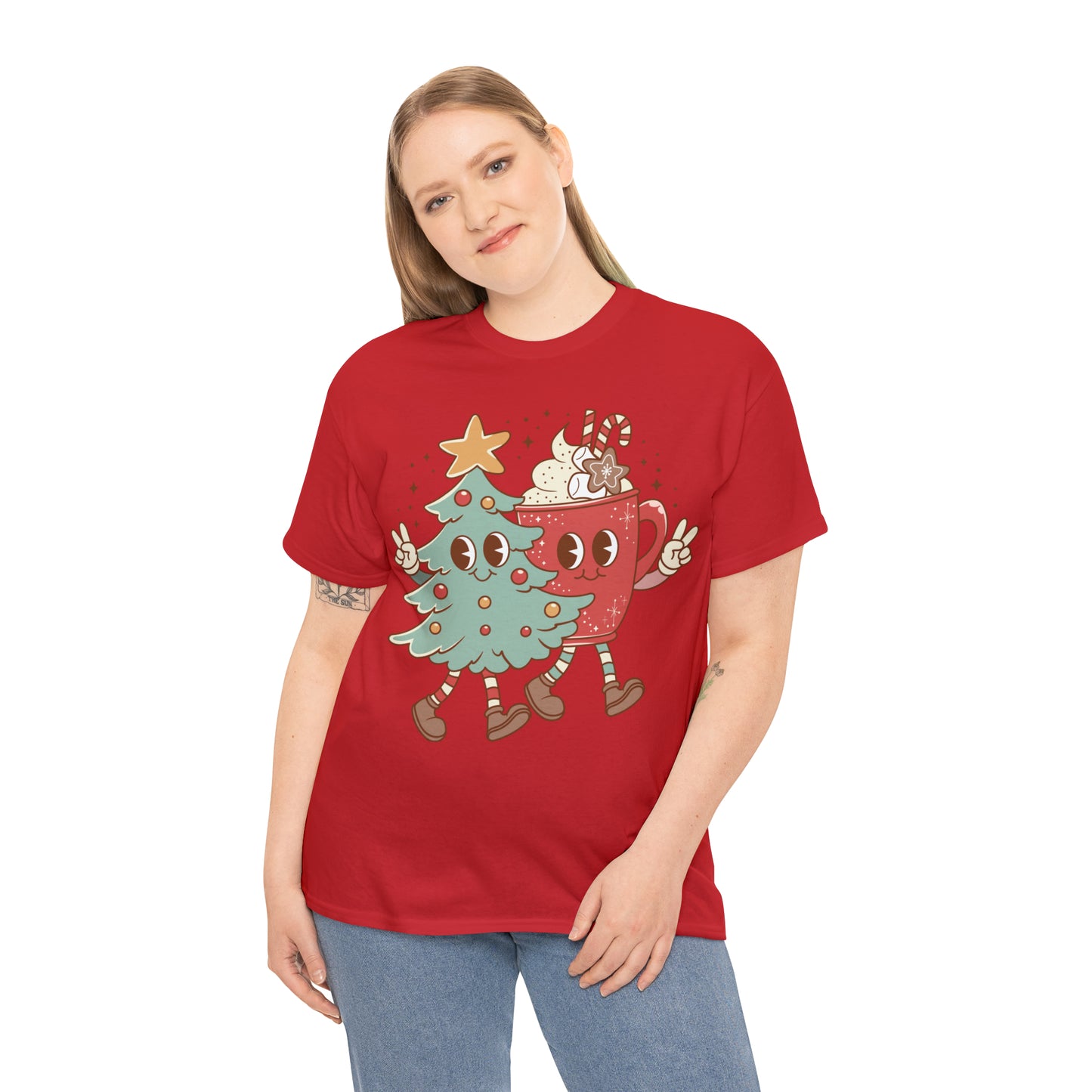 Retro Christmas Tree and Hot Cocoa Christmas Short Sleeve Tee