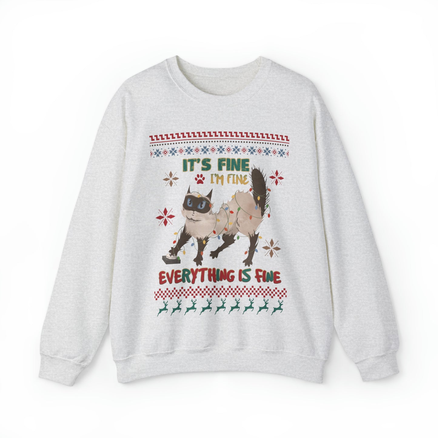 It's Fine I'm Fine Everything is Fine Cat in Lights Christmas Ugly Sweater Sweatshirt